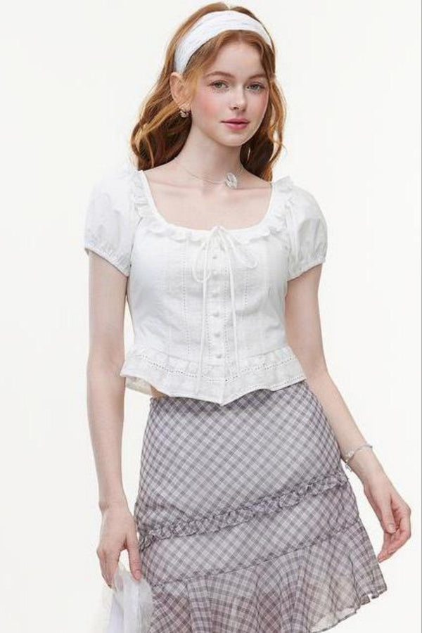 White Lace Jacquard Blouse
