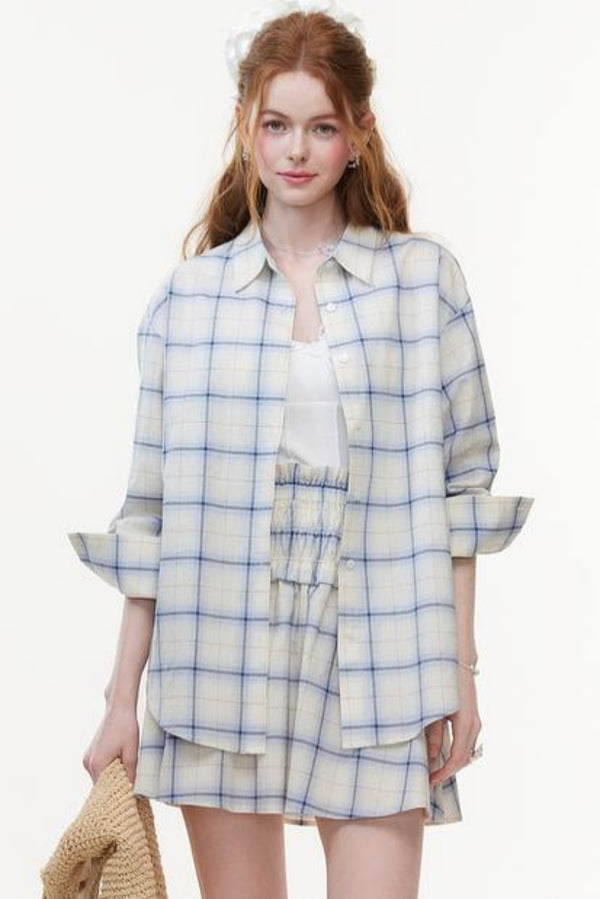 Long-Sleeve Cotton Shirt & Midi Skirt Set-Up