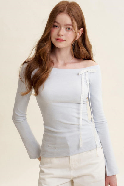 Velvet Stripe Bow Long Sleeve T-Shirt