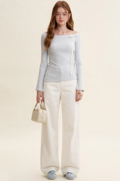 Velvet Stripe Bow Long Sleeve T-Shirt