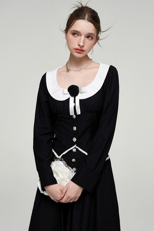 Color-Blocked U-Neck Top & Long Skirt Set-Up