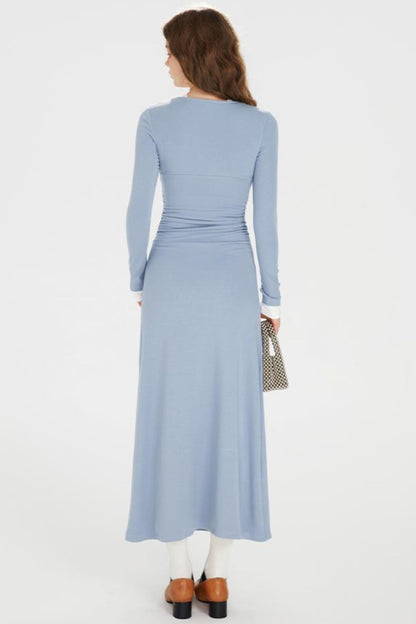 Sapphire Blue Lace Lapel Dress