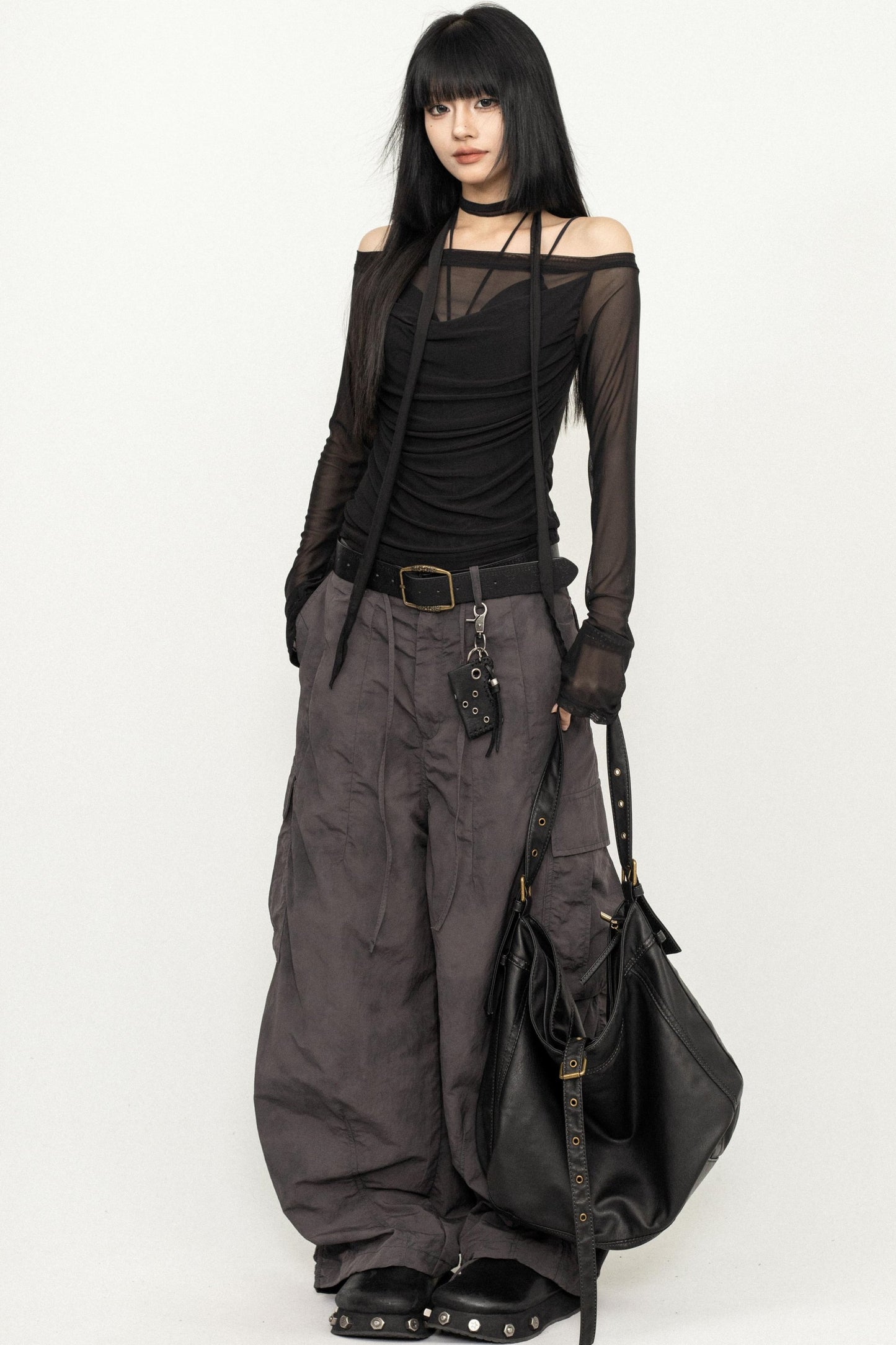 Sleek One-Shoulder Mesh Cover-Up Blouse