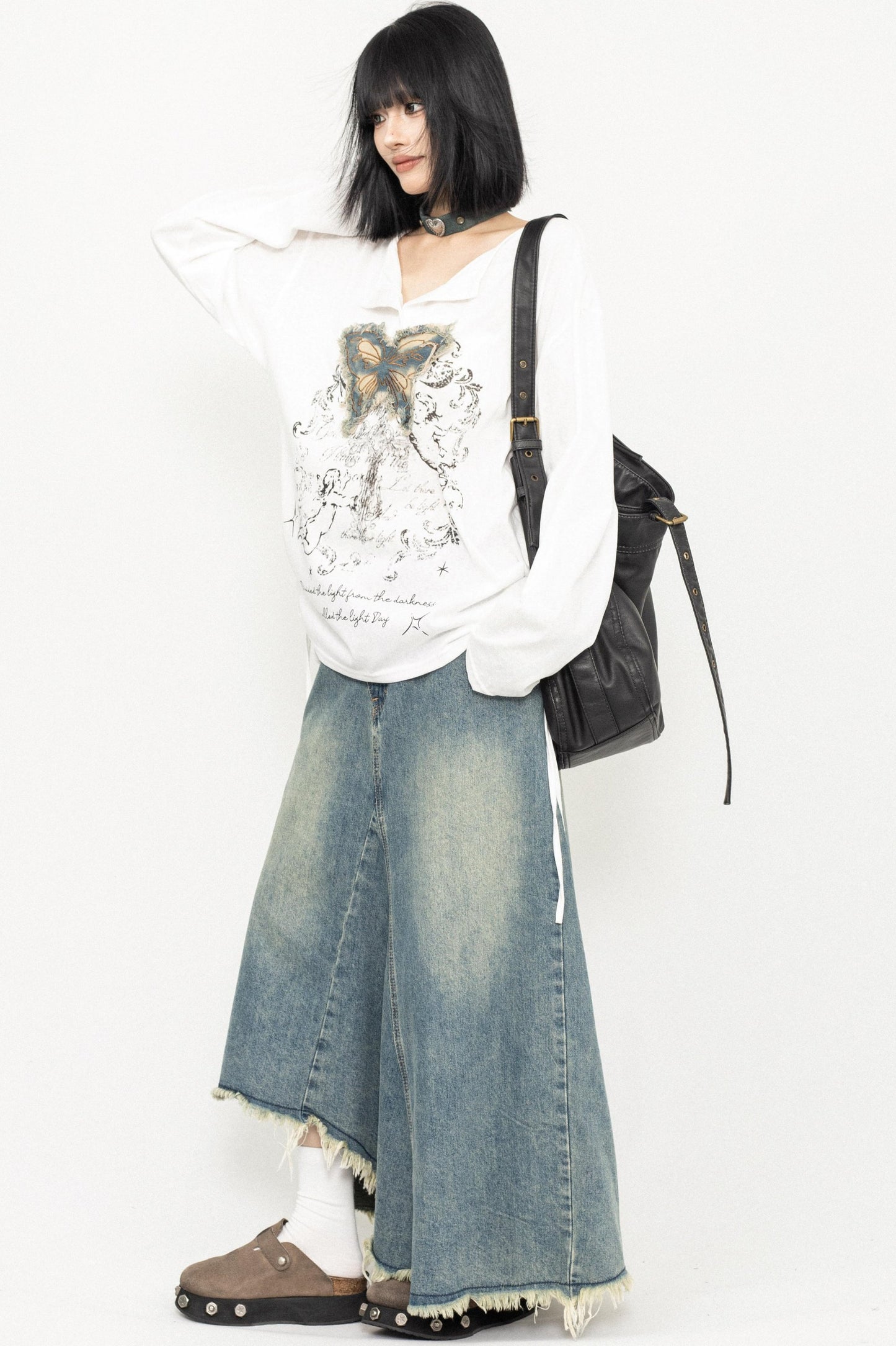 Butterfly Embroidered Retro Loose Tee