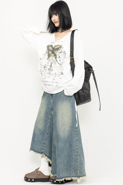 Butterfly Embroidered Retro Loose Tee