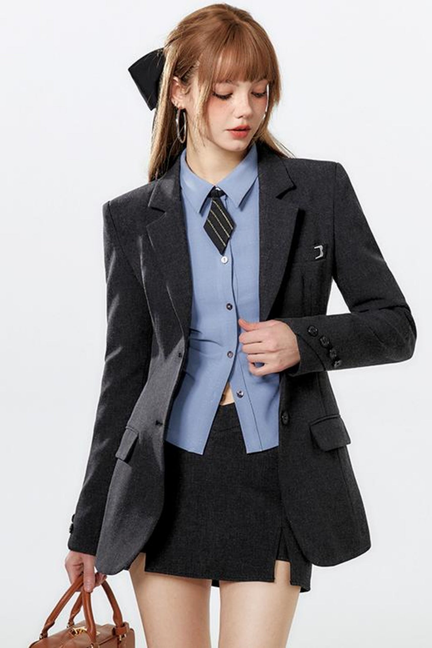 Gray Edgy Slit Skirt Set-Up