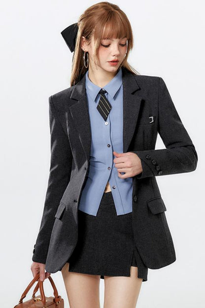 Gray Edgy Slit Skirt Set-Up