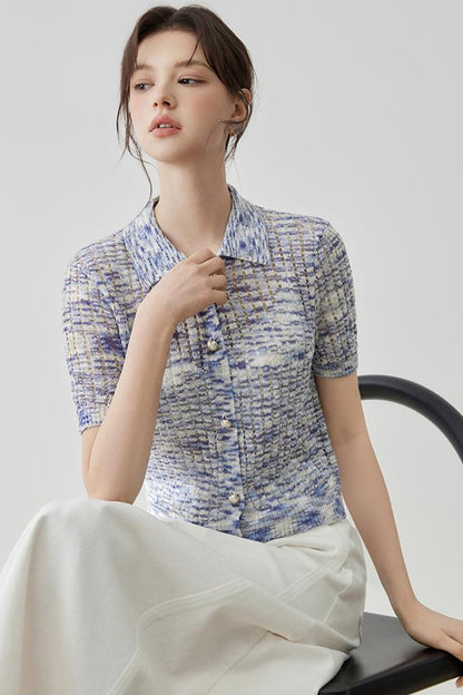 Elegant Polo Collar Short Sleeve Knit