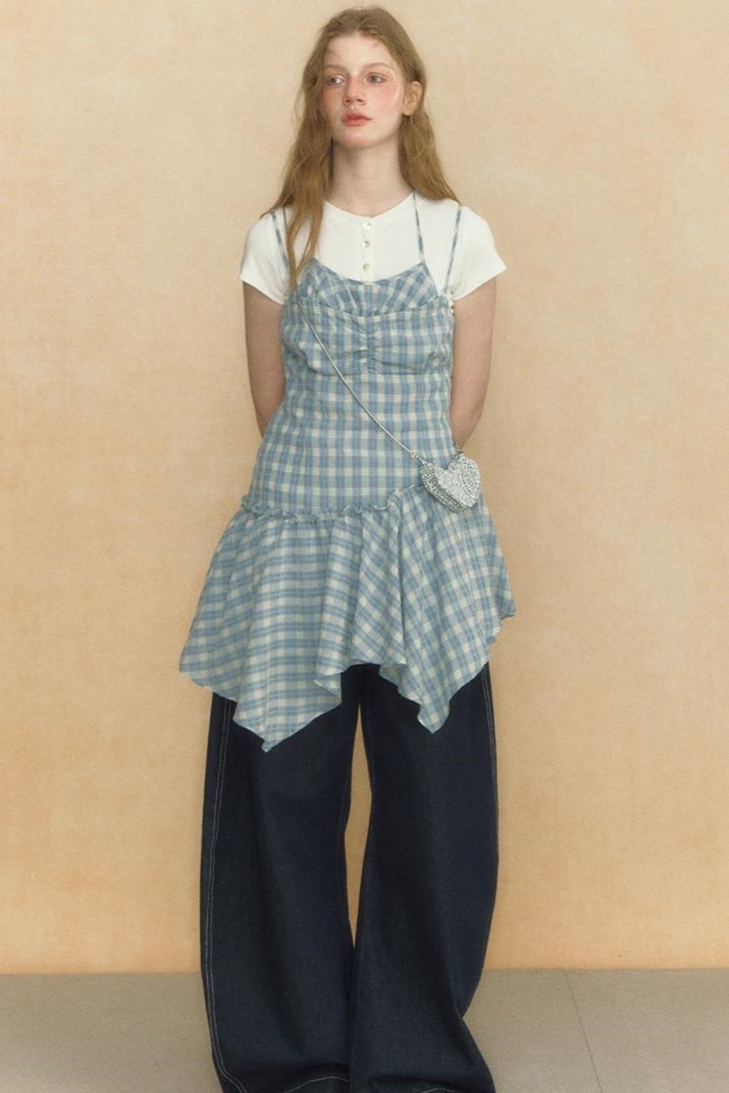 Asymmetrical Plaid Halter Top