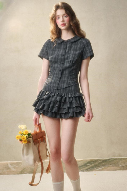 Lace Waist Check Shirt Set-Up