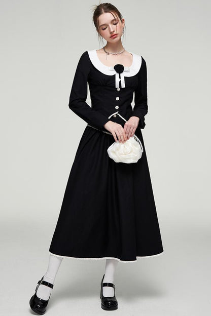 Color-Blocked U-Neck Top & Long Skirt Set-Up