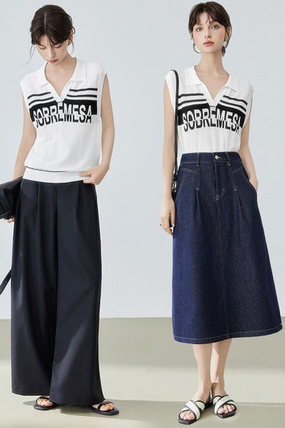 Trendy Sleeveless Alphabet Polo Top