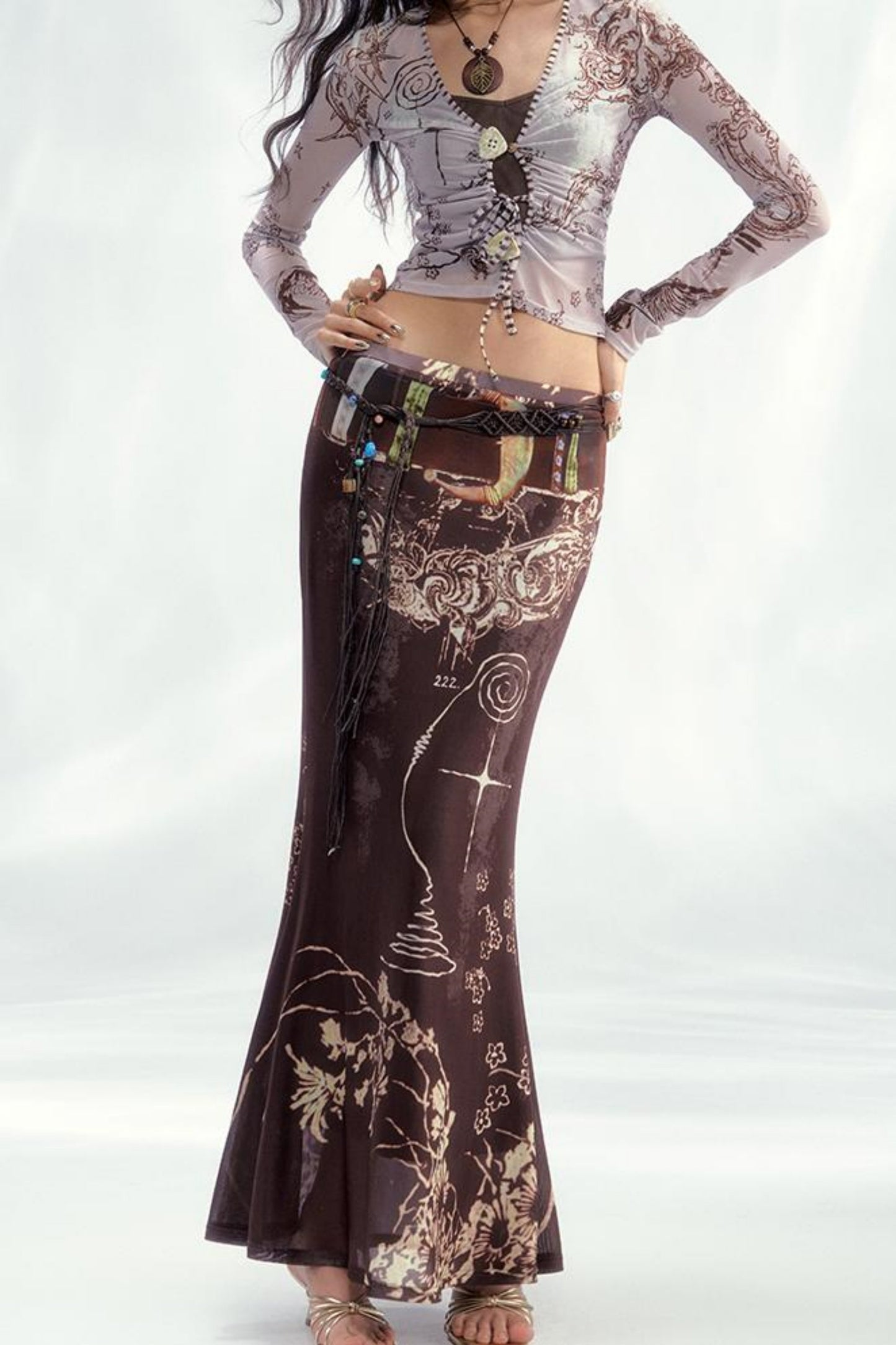 Star Mesh Cardigan With Long Skirt Set-Up