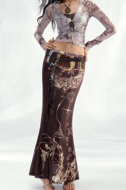 Star Mesh Cardigan With Long Skirt Set-Up