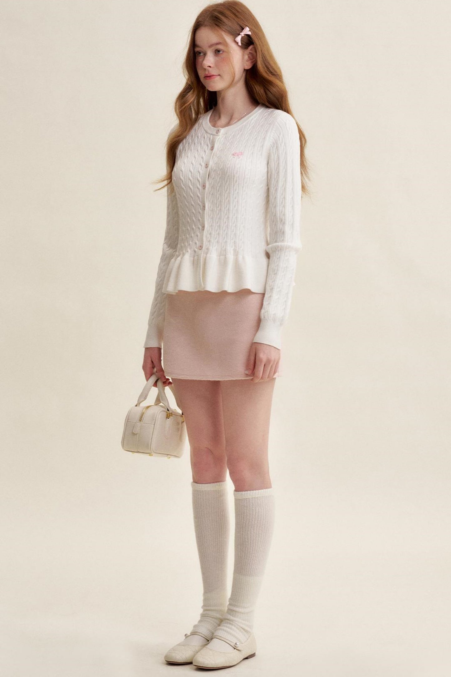 Lace Trim Bow Knit Cardigan