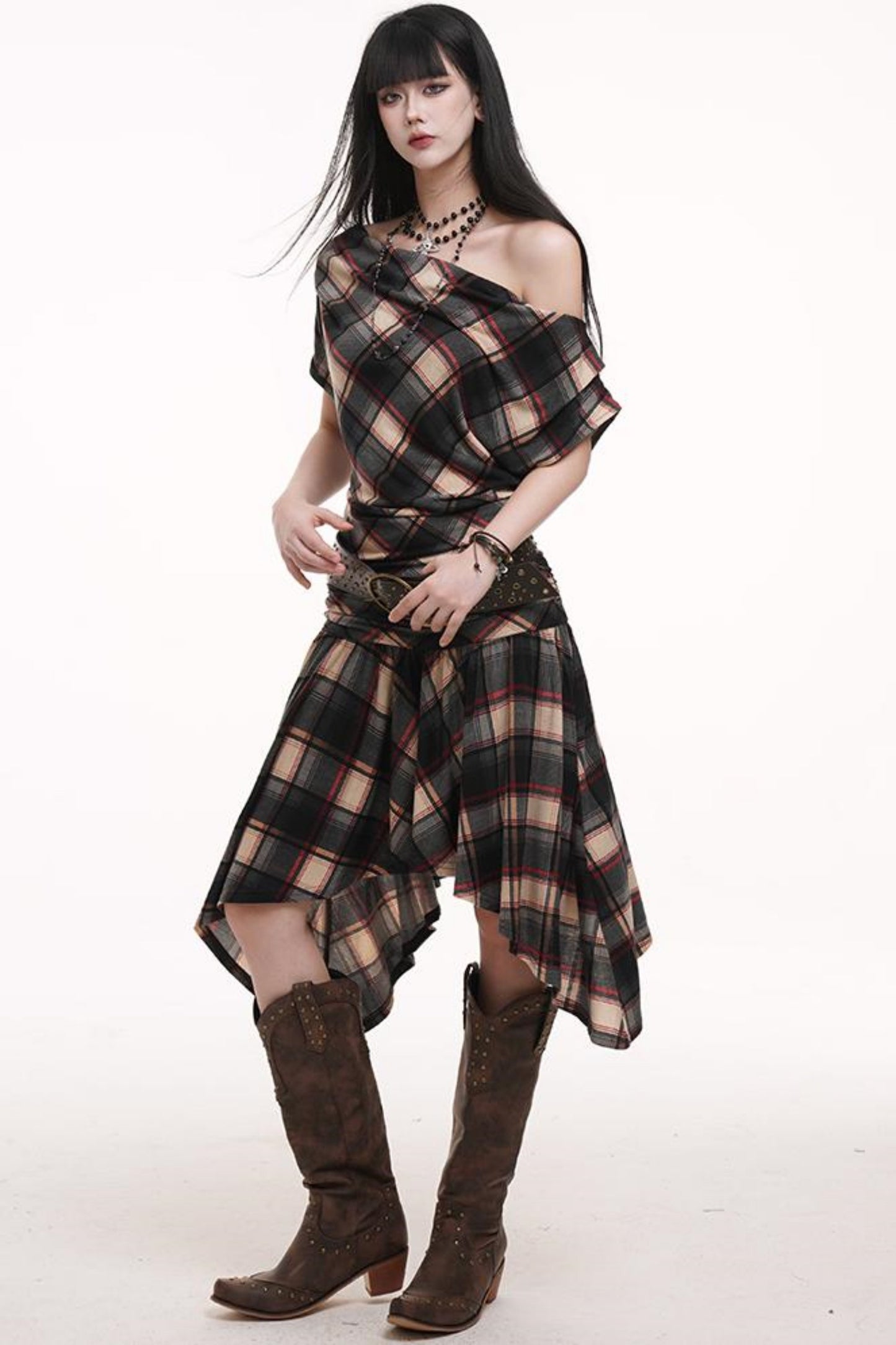 Slanted Plaid Dress