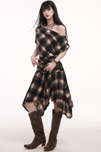 Slanted Plaid Dress
