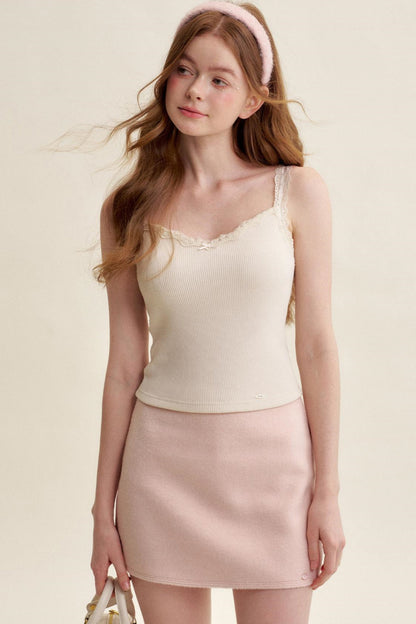 Padded Lace Trim Bow Camisole