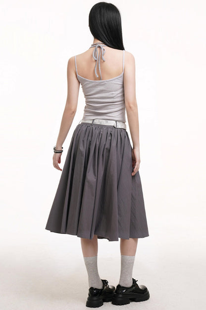 Gray Pleated Midi Skirt