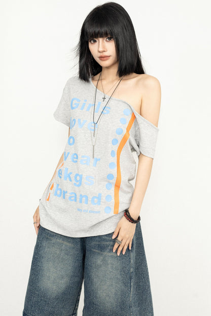 Y2K Style One-Shoulder Tee