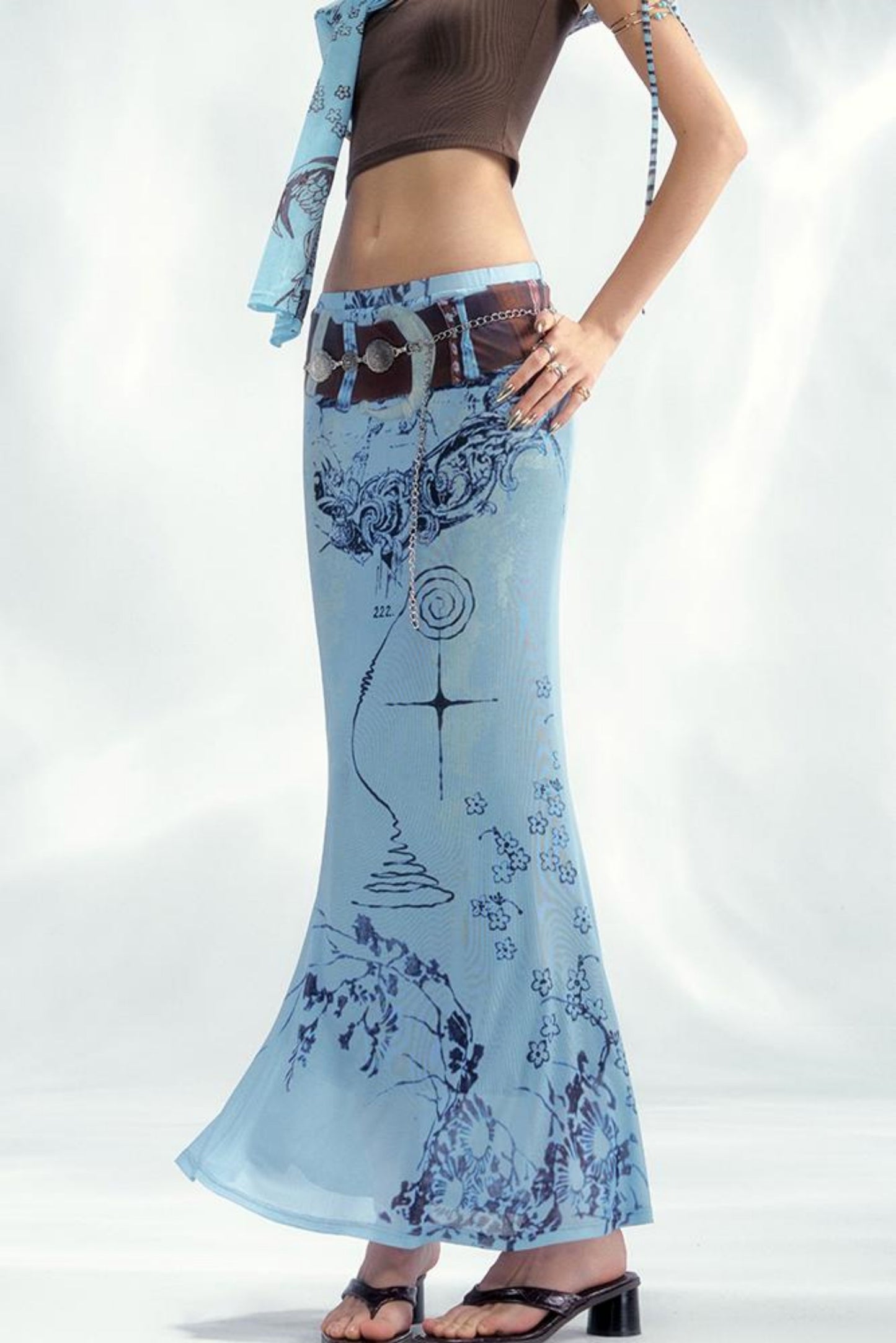 Star Mesh Cardigan With Long Skirt Set-Up