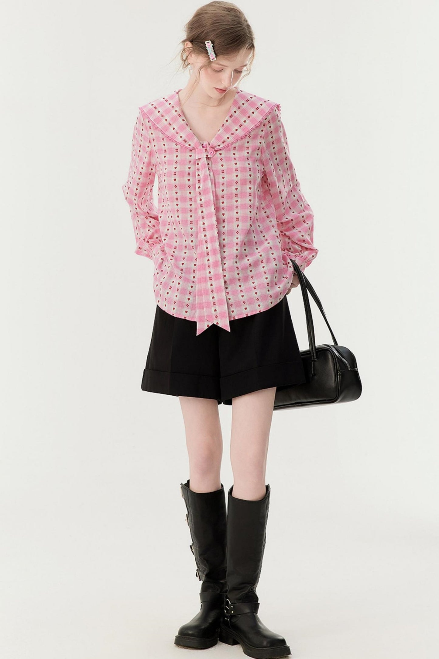 Pink Plaid Embroidered Shirt