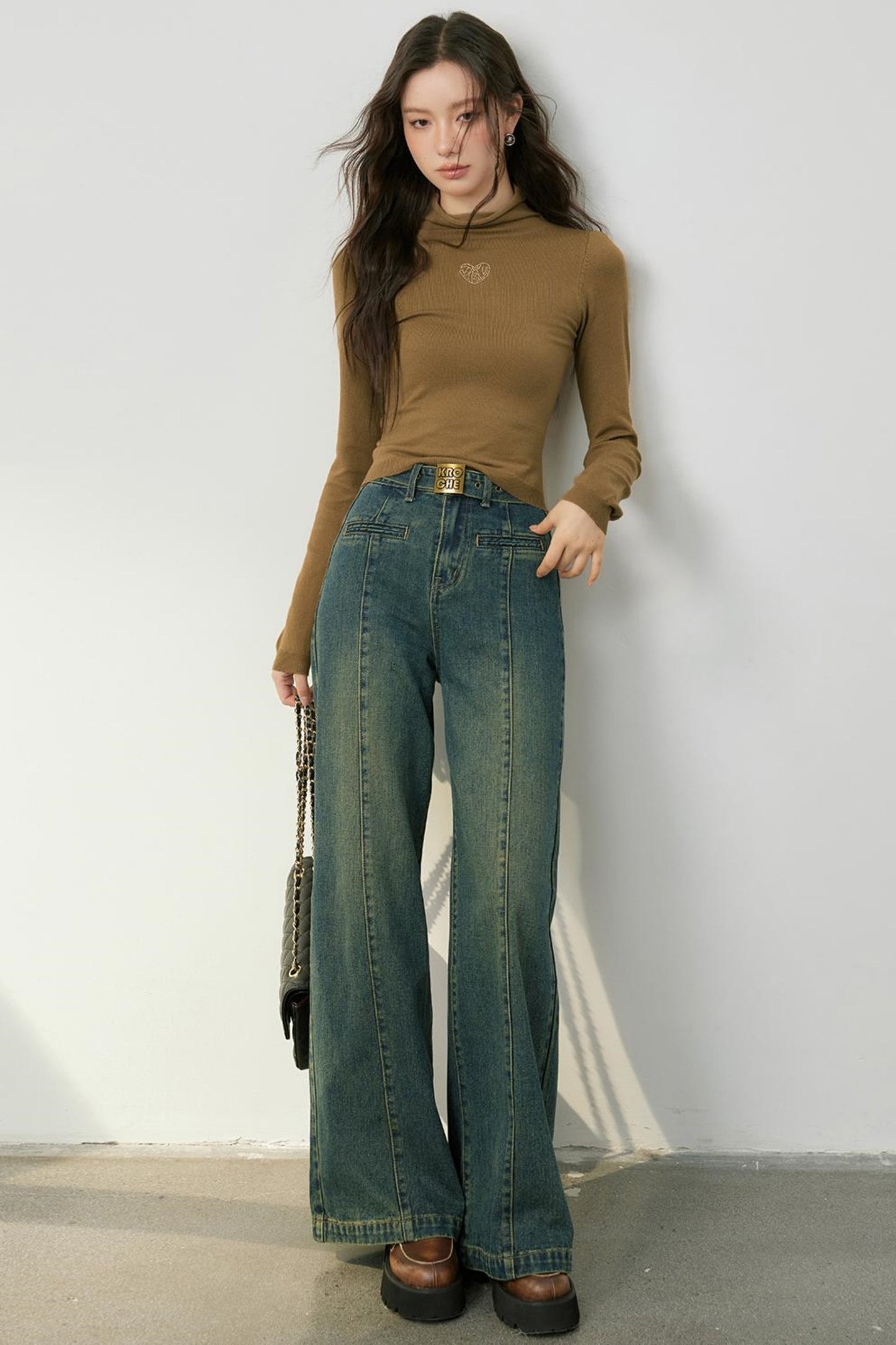 Gold Accent High Neck Knit Top