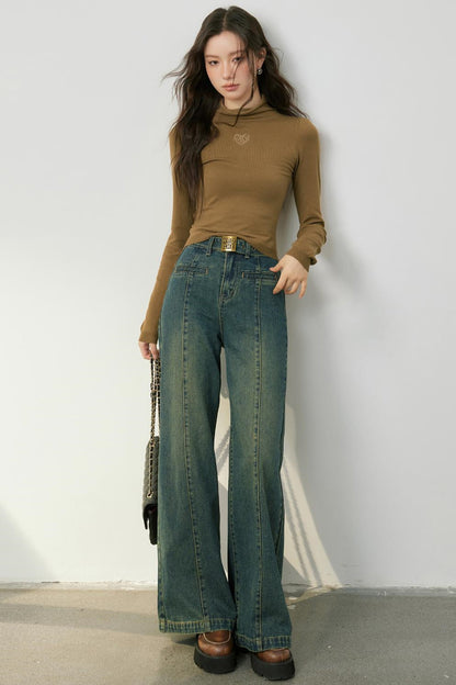 Gold Accent High Neck Knit Top