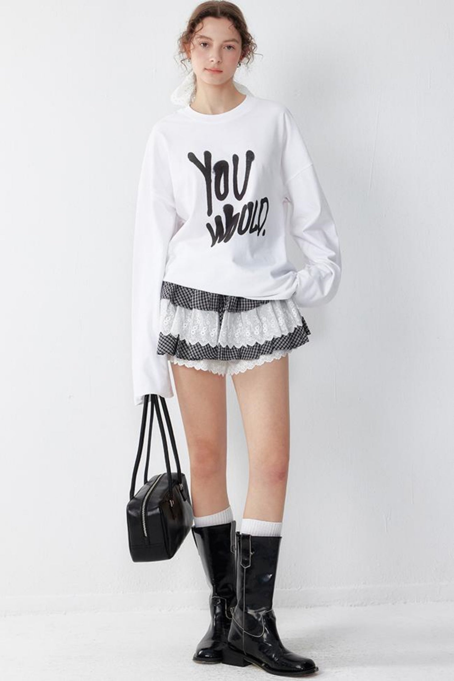 White Print Long Sleeve Tee