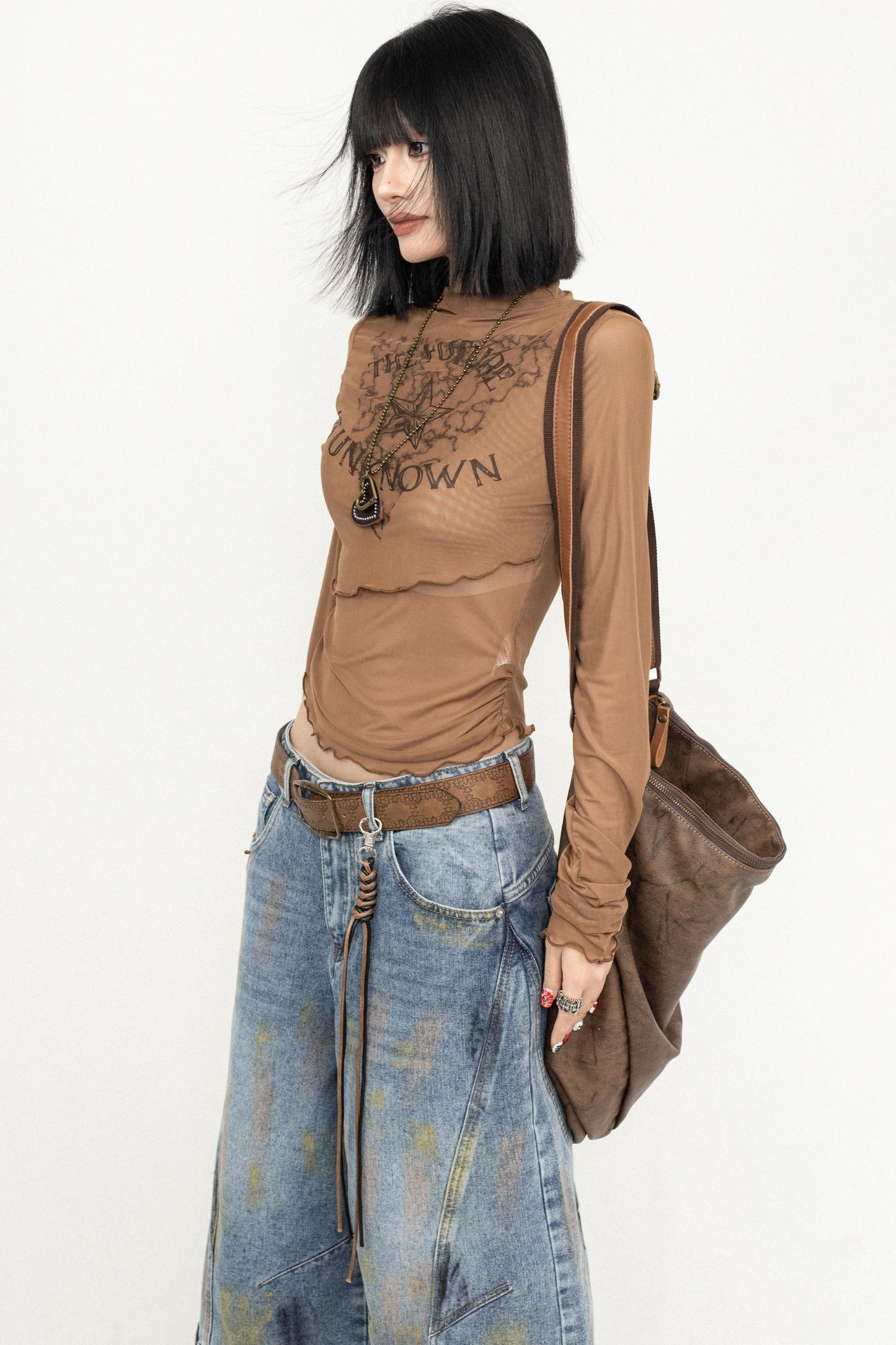 Retro Chic Brown Tulle Top