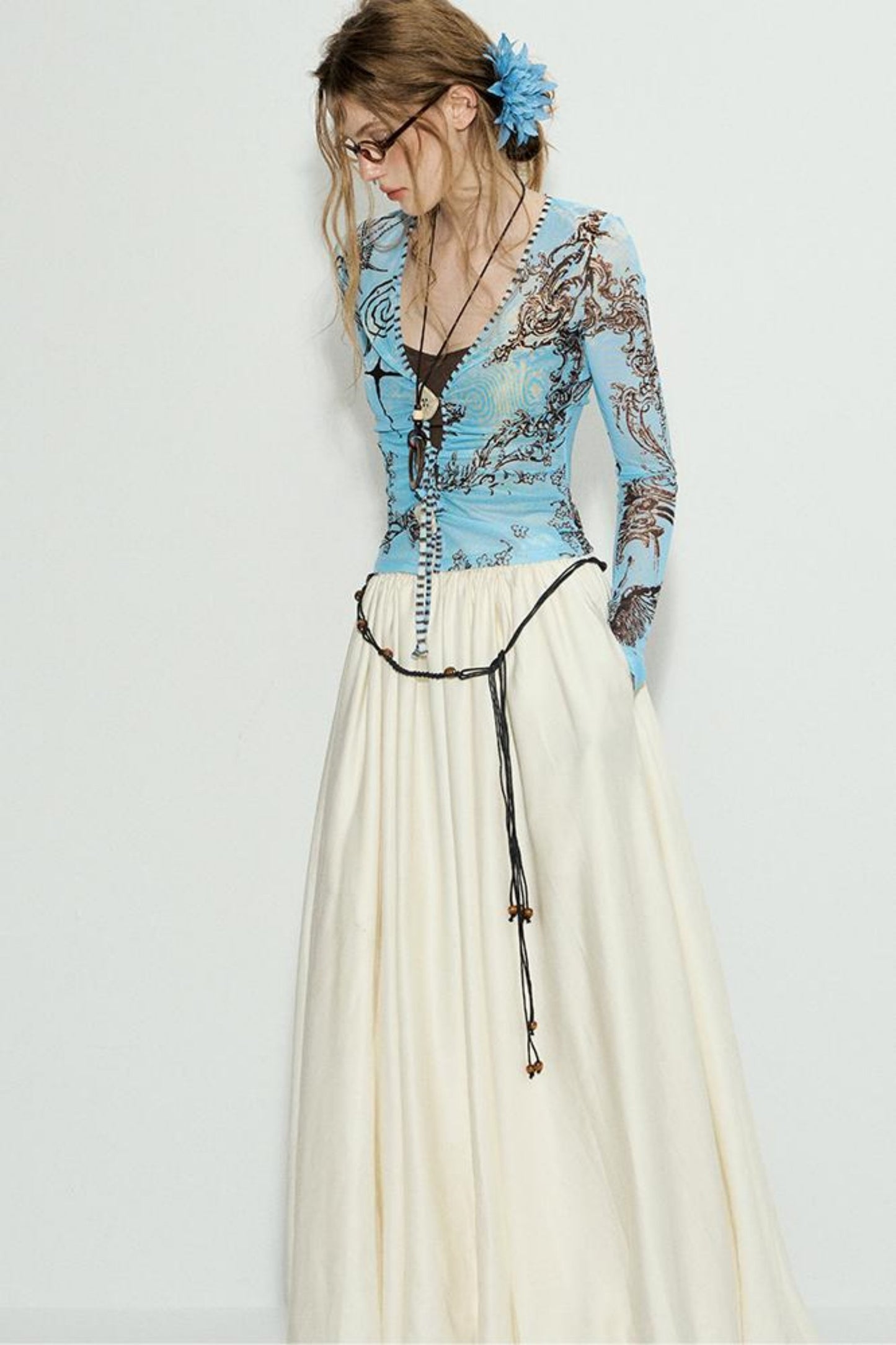 Star Mesh Cardigan With Long Skirt Set-Up