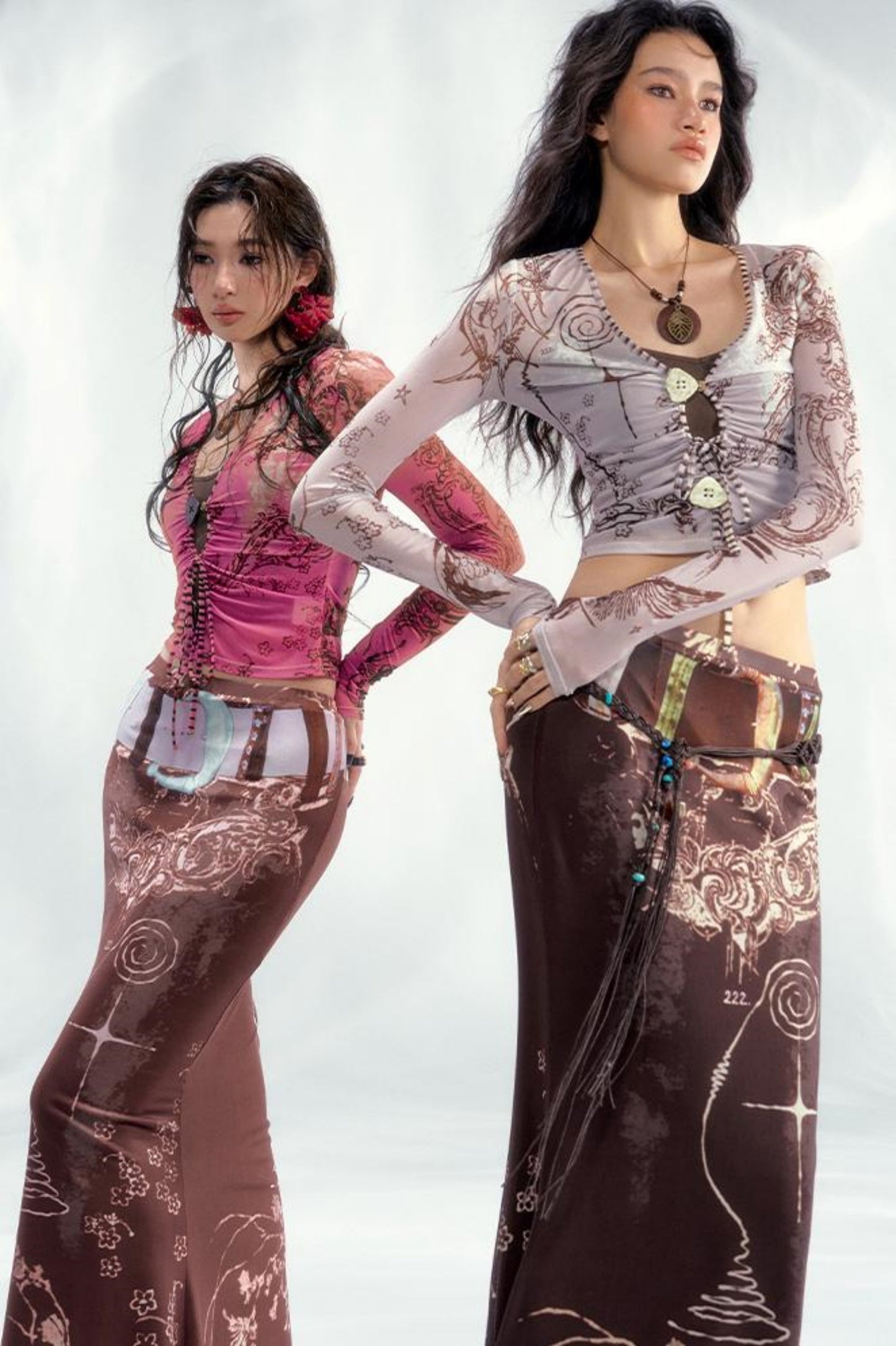 Star Mesh Cardigan With Long Skirt Set-Up