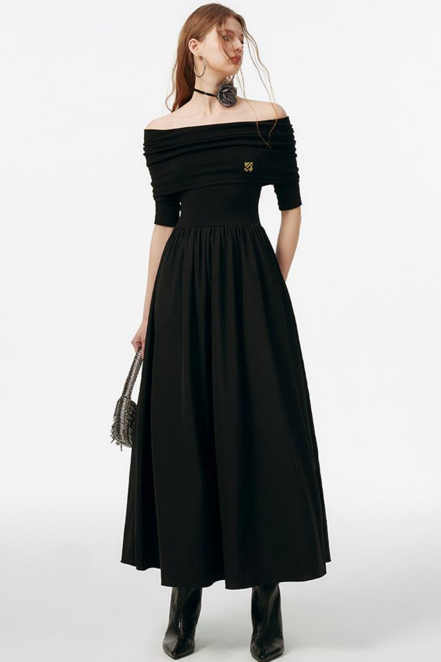 Black Embroidered Gown Dress