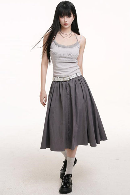 Gray Pleated Midi Skirt