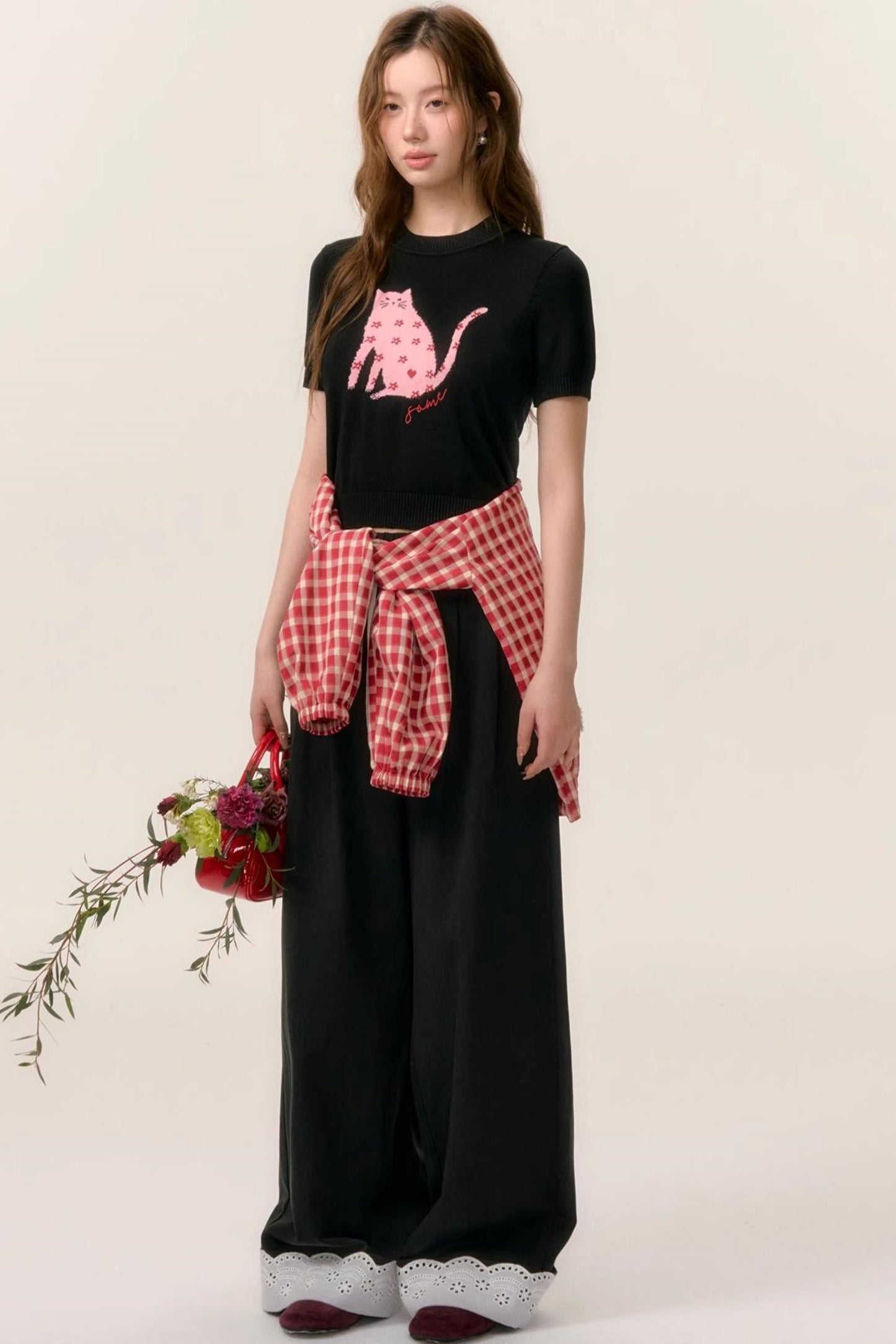 Lace-Trimmed Wide Leg Pants