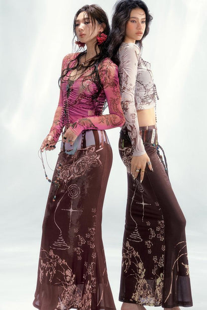 Star Mesh Cardigan With Long Skirt Set-Up