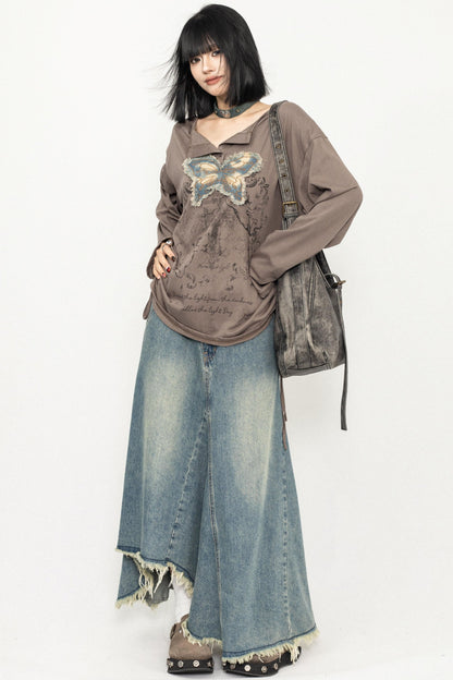 Butterfly Embroidered Retro Loose Tee