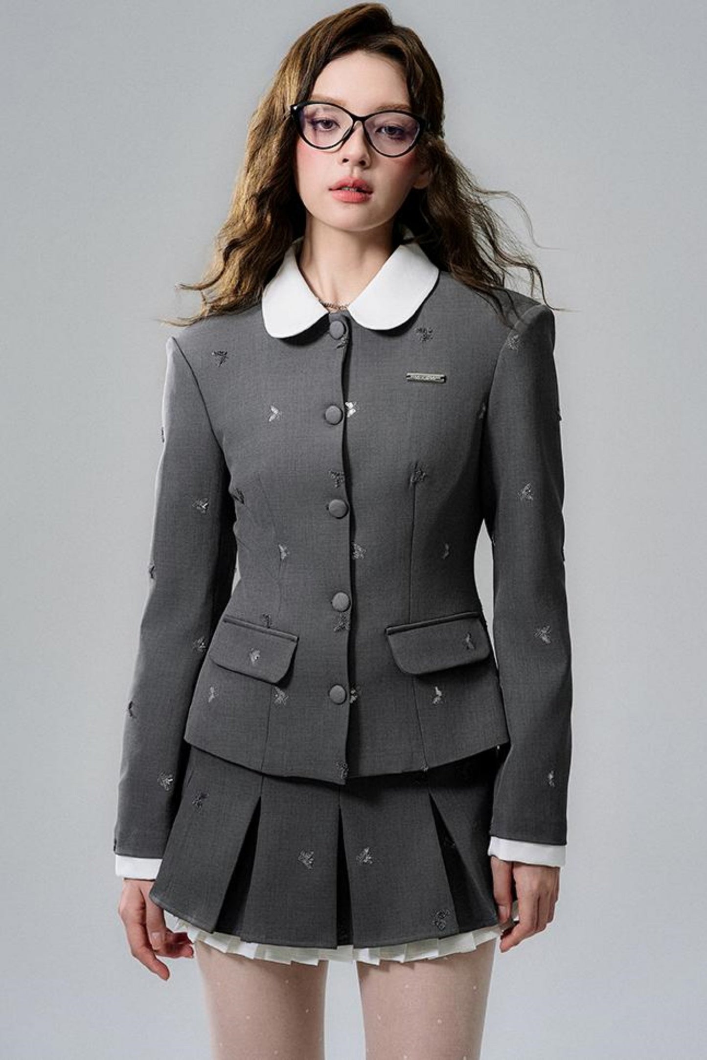 Gray Pleated Skirt Set-Up