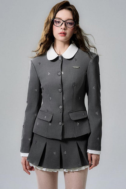 Gray Pleated Skirt Set-Up