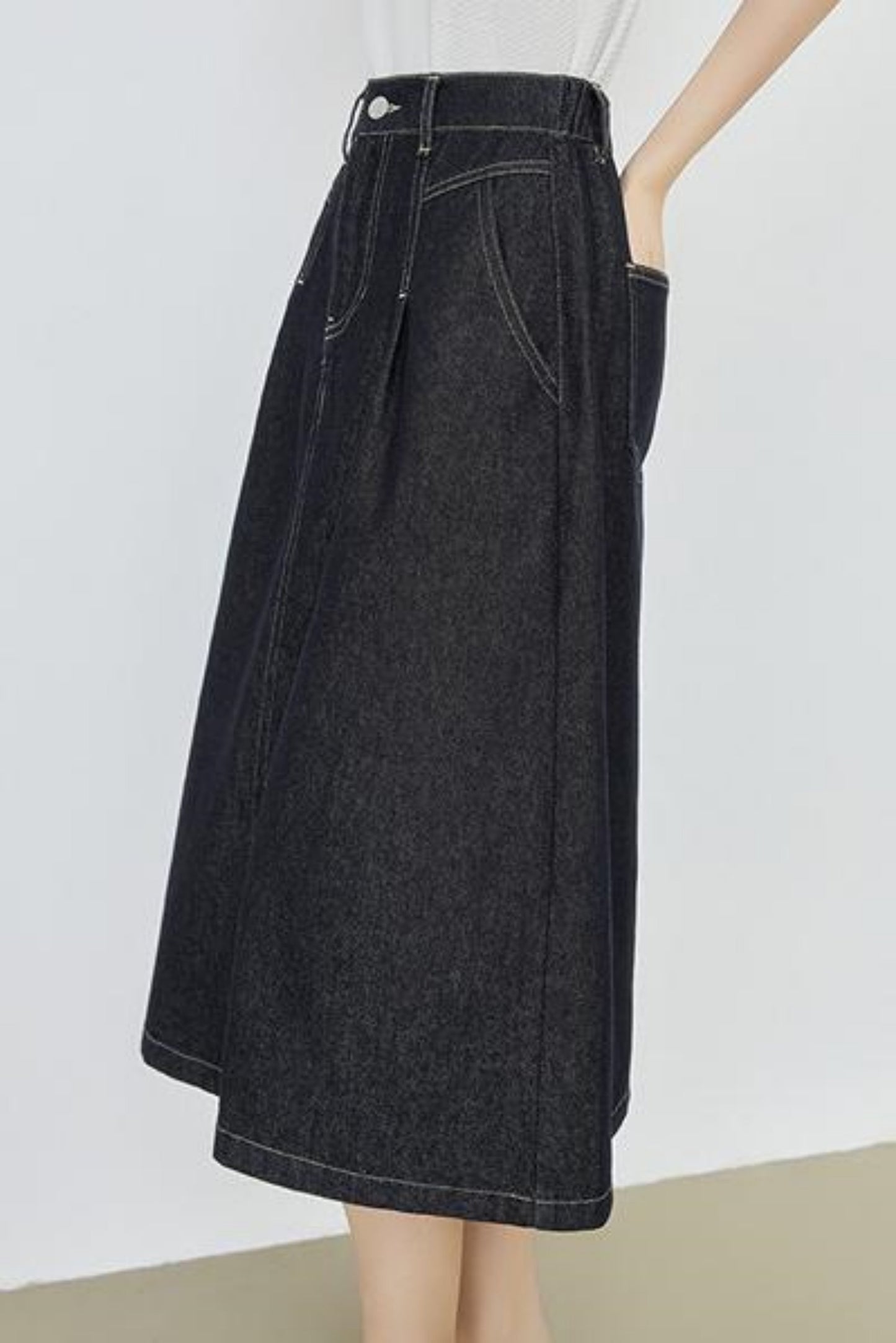 High-Waisted Denim Bustier Skirt