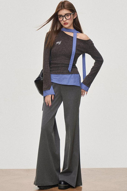 Color Block Slant Shoulder Tee