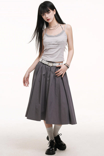 Gray Pleated Midi Skirt