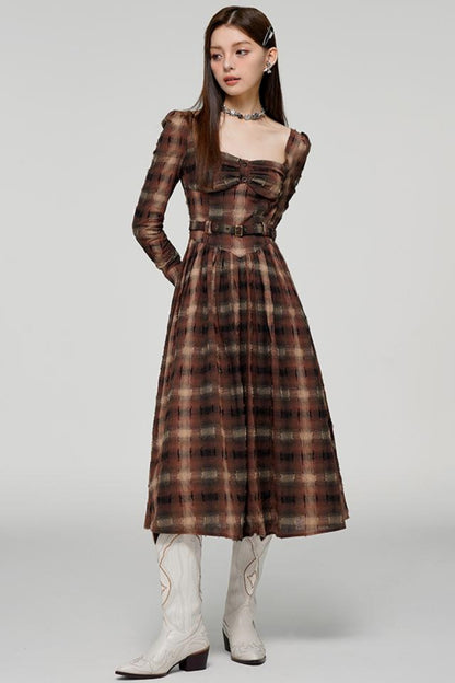 Autumn Checkered Elegance Dress
