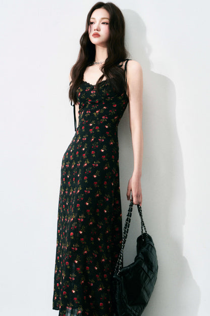 Floral Black Tie Dress