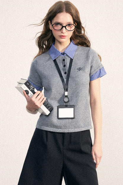 Collegiate Patchwork Knit Top