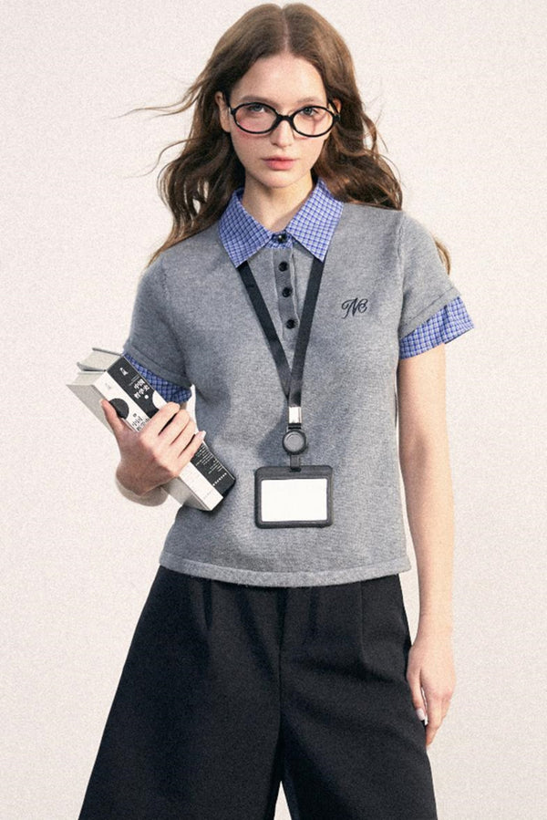 Collegiate Patchwork Knit Top