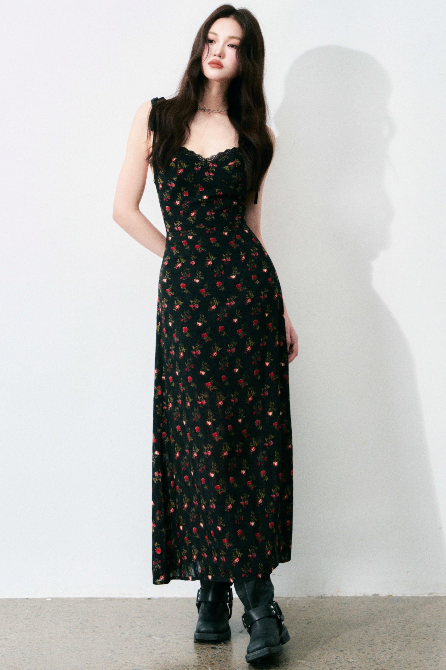 Floral Black Tie Dress