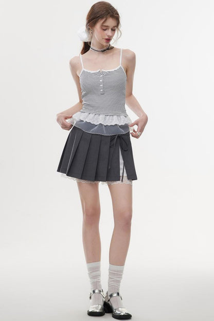 Lace-Trimmed Knit Peplum Top