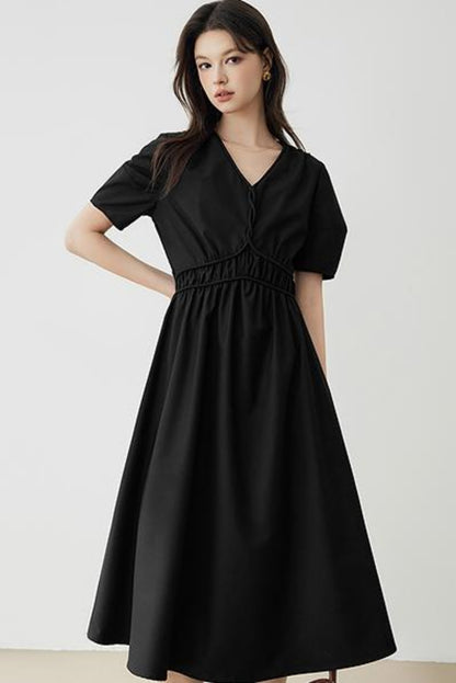 Minimalist Solid Puff Sleeve Dress