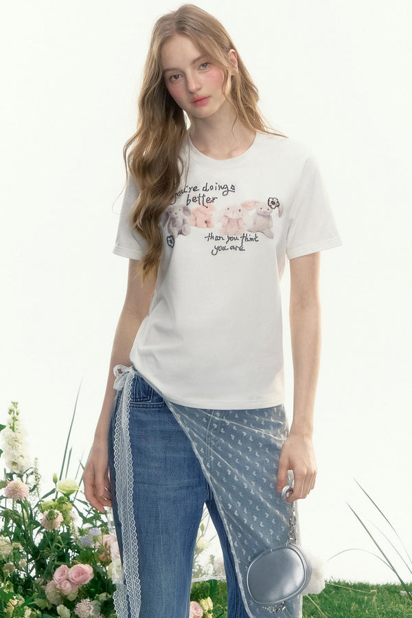 Lazy Summer Bunny White Tee